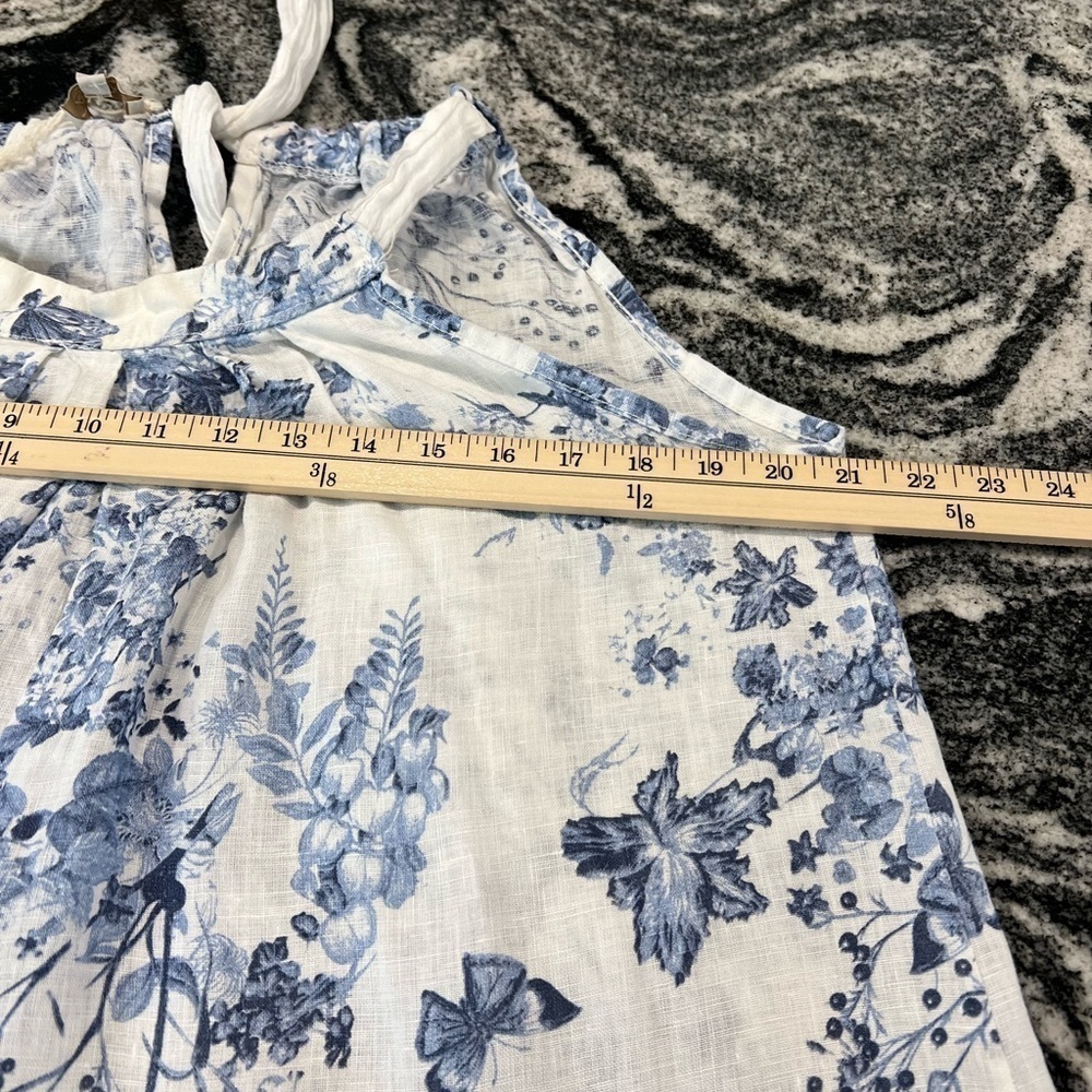 BELLAMBRA NWOT white linen halter mini dress with soft blue botanical print - Picture 11 of 15